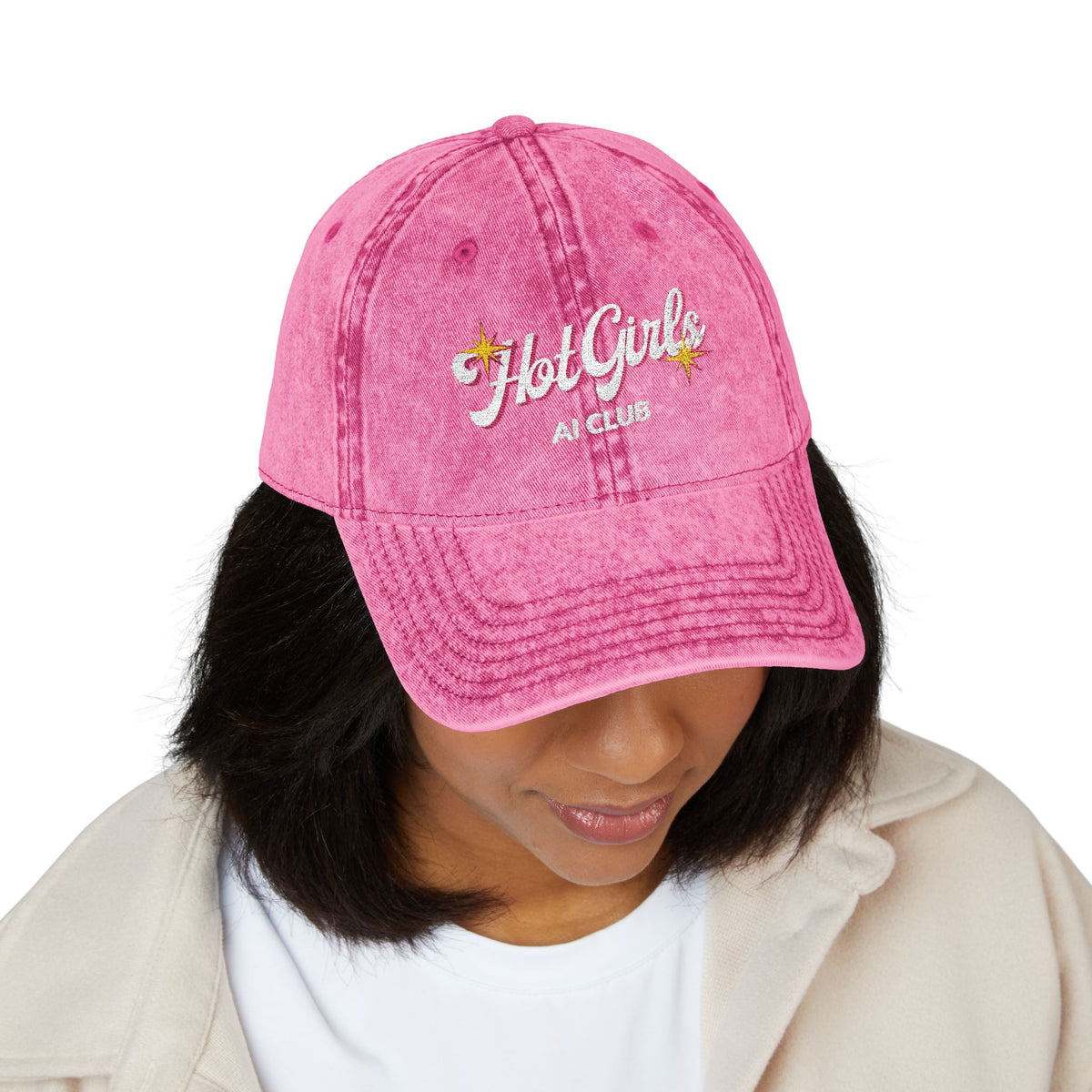 Vintage Embroidered 'Hot Girls' Floral Baseball Cap