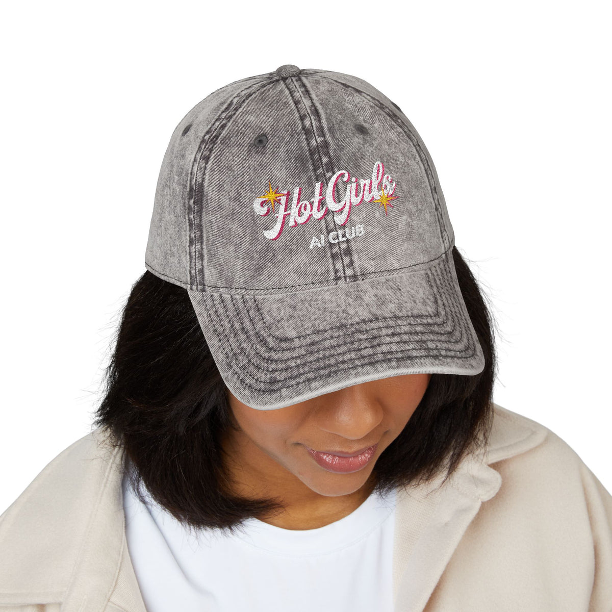 Vintage Embroidered 'Hot Girls' Floral Baseball Cap